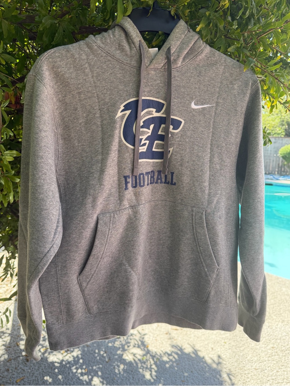 Nike Gray Pullover Football Hoodie with Blue Logo